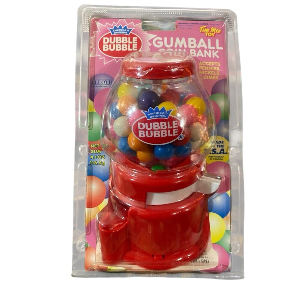 Vintage Tim Mee Toys Dubble Bubble Red Plastic Gumball Coin Bank Made in USA